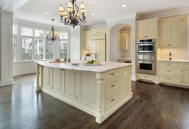 wood-look laminate flooring in bright, airy kitchen in Chatsworth